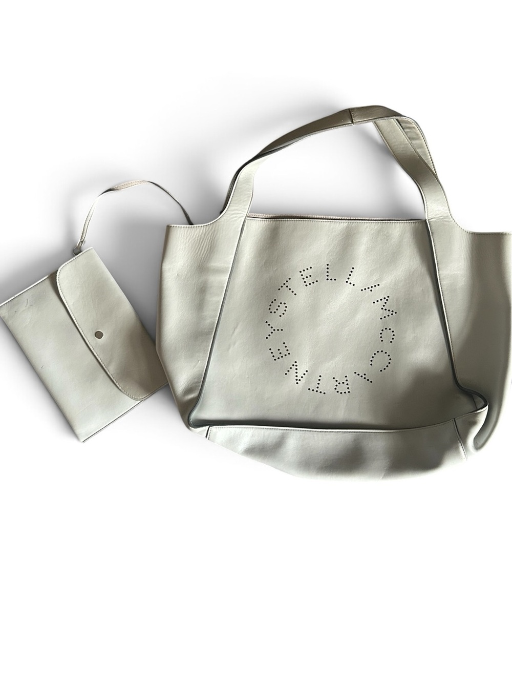 Stella McCartney Off-White Perforated Logo Tote with Pouch
